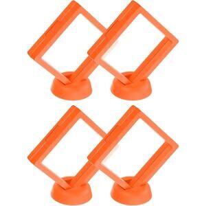 4 Pc Floating Display Case 3.54" Clear Frame Jewelry Holder Stand Orange